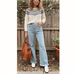 P Cill High Rise Wide Leg Jeans Light Wash Denim Raw Hem Women’s Sz L Cotton $88